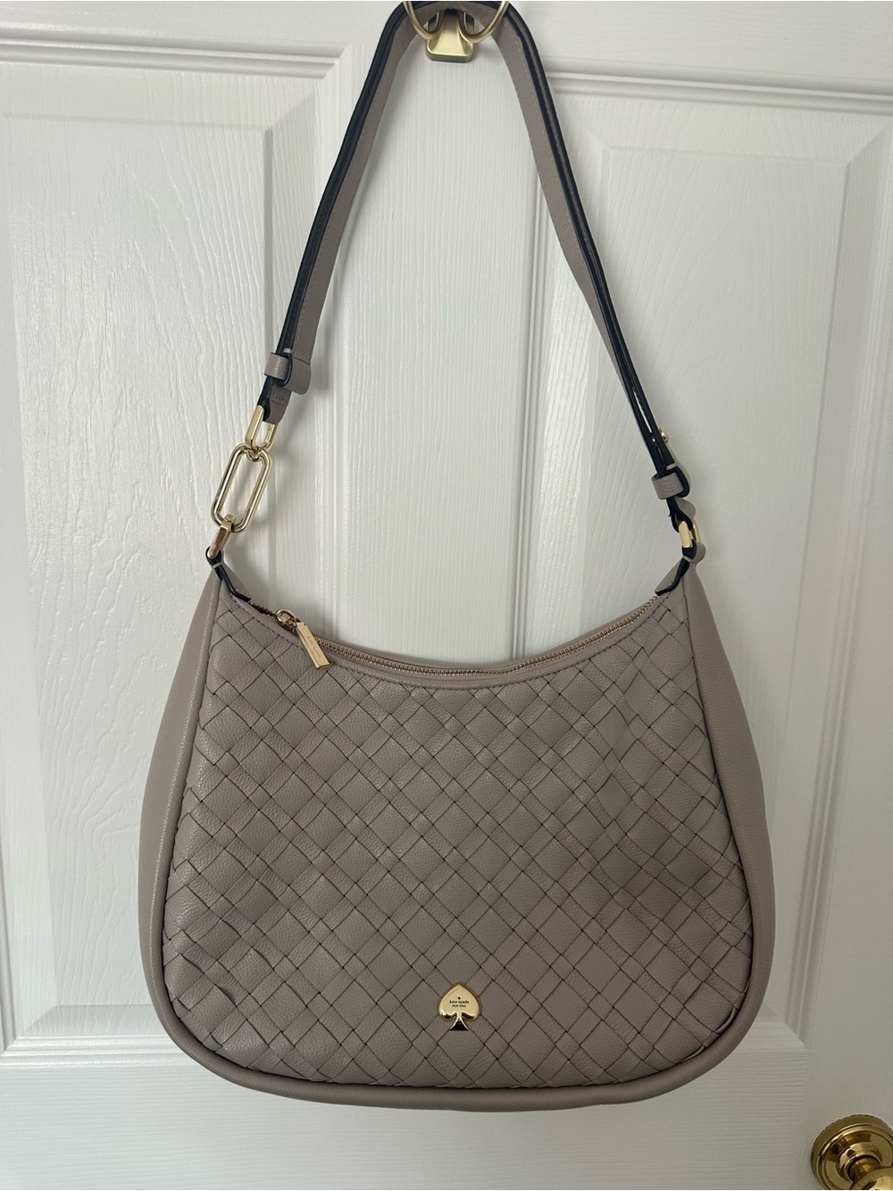 Taupe Woven Shoulder Bag by Kate Spade